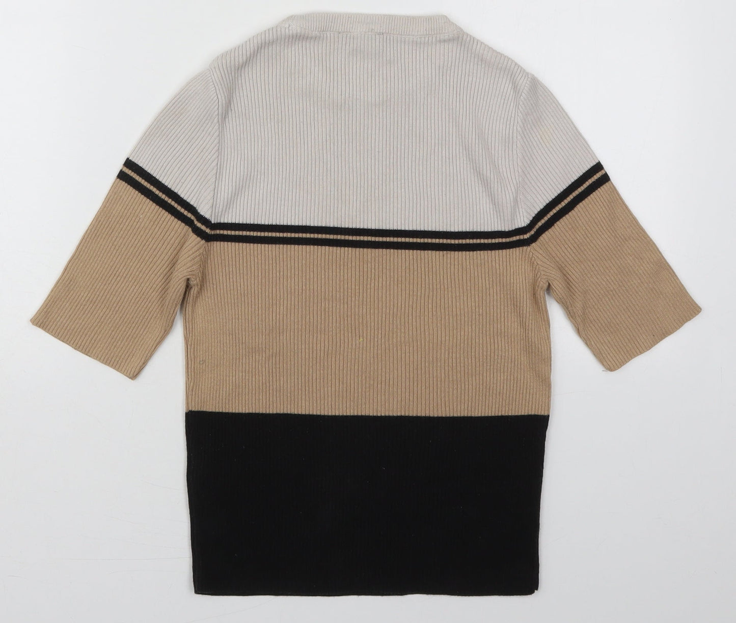 New Look Womens Beige Crew Neck Striped Cotton Pullover Jumper Size 10