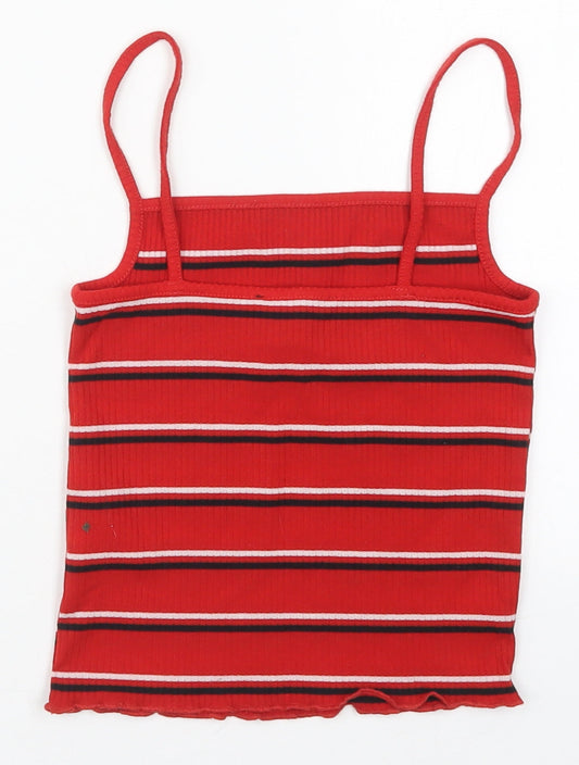 New Look Womens Red Striped Polyester Basic Tank Size 6 Square Neck