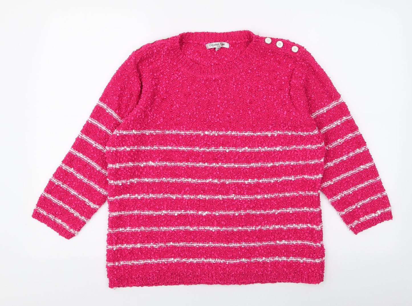 Elizabeth Scott  Womens Pink Round Neck Striped Polyester Pullover Jumper Size L