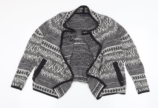 Marks and Spencer Womens Black Collared Geometric Cotton Cardigan Jumper Size 8   - Waterfall