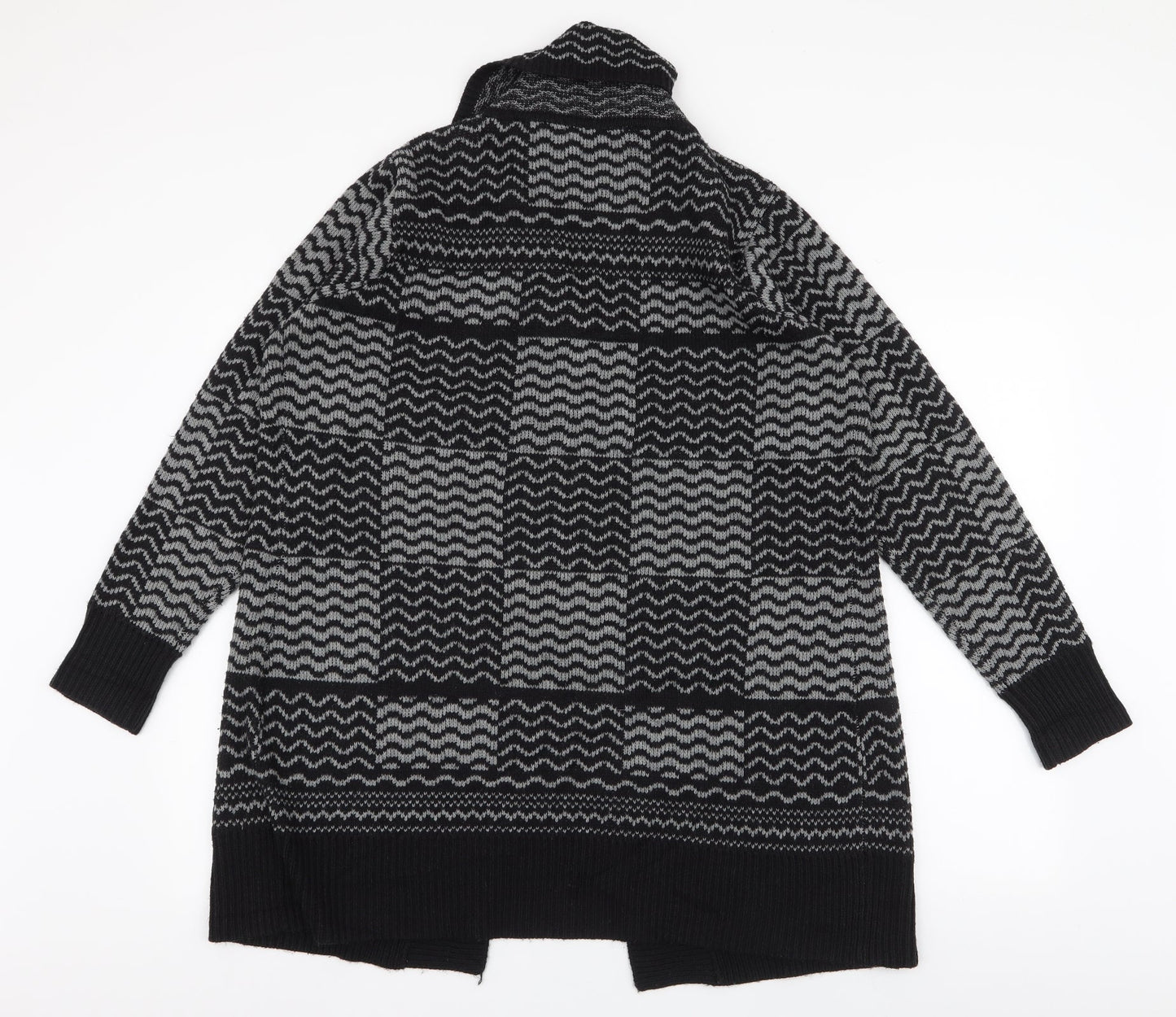 BM Collection Womens Black Collared Geometric Acrylic Cardigan Jumper Size M