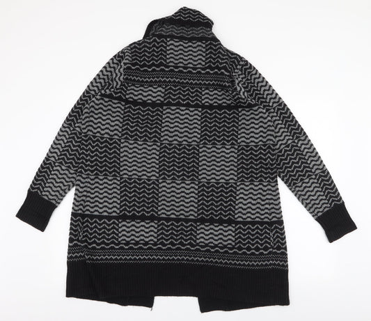 BM Collection Womens Black Collared Geometric Acrylic Cardigan Jumper Size M