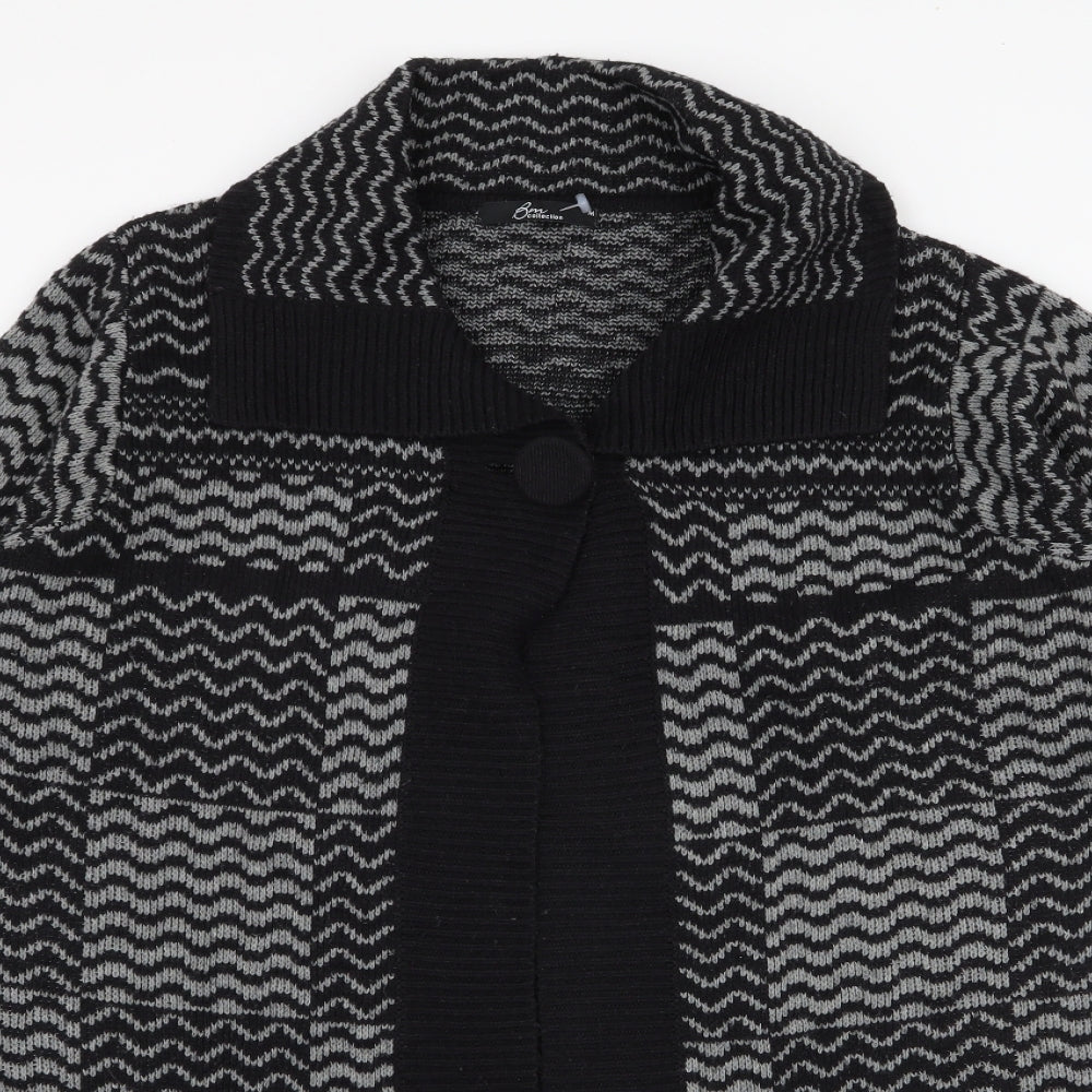 BM Collection Womens Black Collared Geometric Acrylic Cardigan Jumper Size M