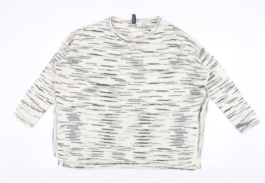 H&M Womens Ivory Round Neck Striped Acrylic Pullover Jumper Size M
