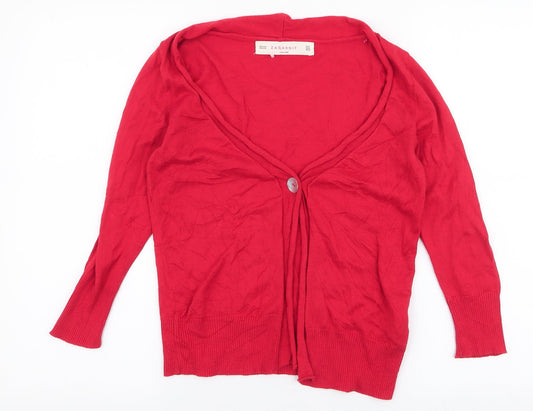 Zara Womens Red High Neck  Cotton Cardigan Jumper Size M