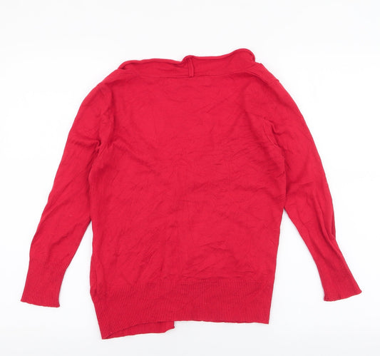 Zara Womens Red High Neck  Cotton Cardigan Jumper Size M
