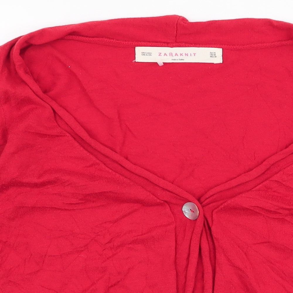 Zara Womens Red High Neck  Cotton Cardigan Jumper Size M