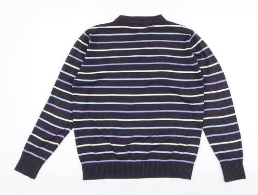 Berkertex Womens Blue Round Neck Striped Acrylic Pullover Jumper Size 10