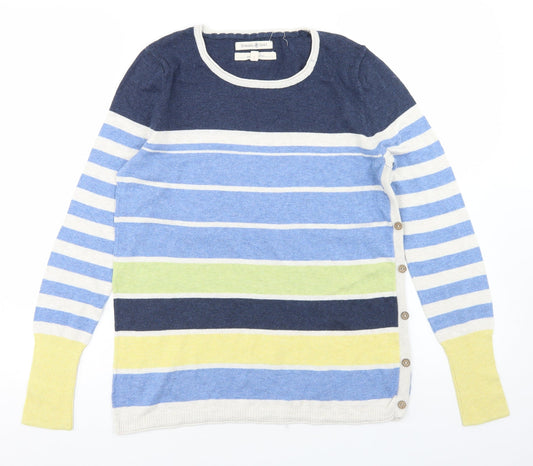 Beacan Cove Womens Blue Crew Neck Striped Cotton Pullover Jumper Size 12