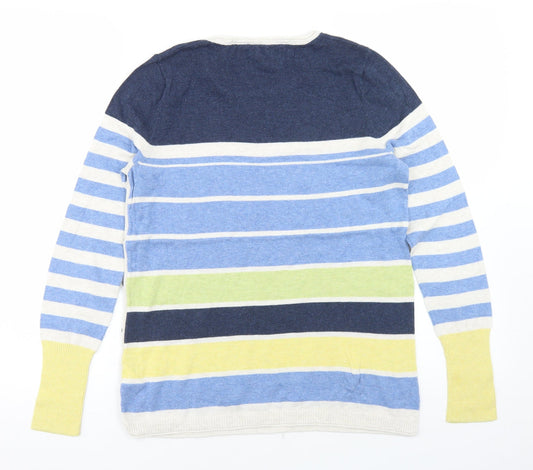 Beacan Cove Womens Blue Crew Neck Striped Cotton Pullover Jumper Size 12