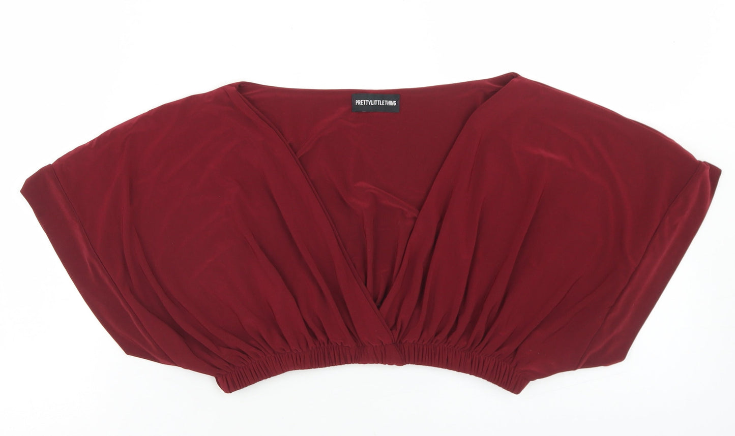 PRETTYLITTLETHING Womens Red  Polyester Cropped Blouse Size 10 V-Neck