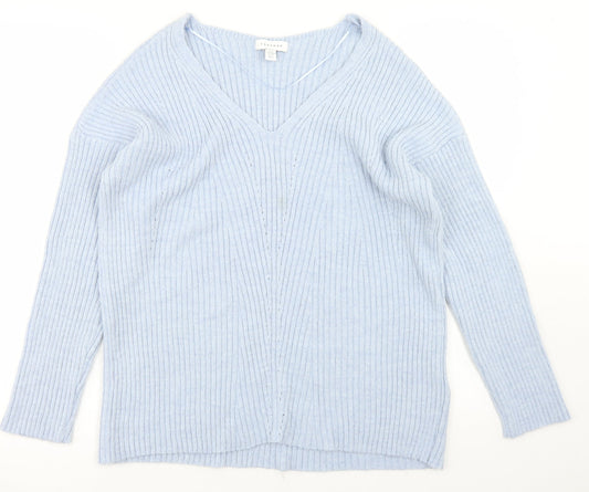Topshop Womens Blue V-Neck  Acrylic Pullover Jumper Size S