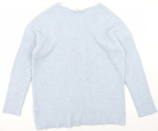 Topshop Womens Blue V-Neck  Acrylic Pullover Jumper Size S