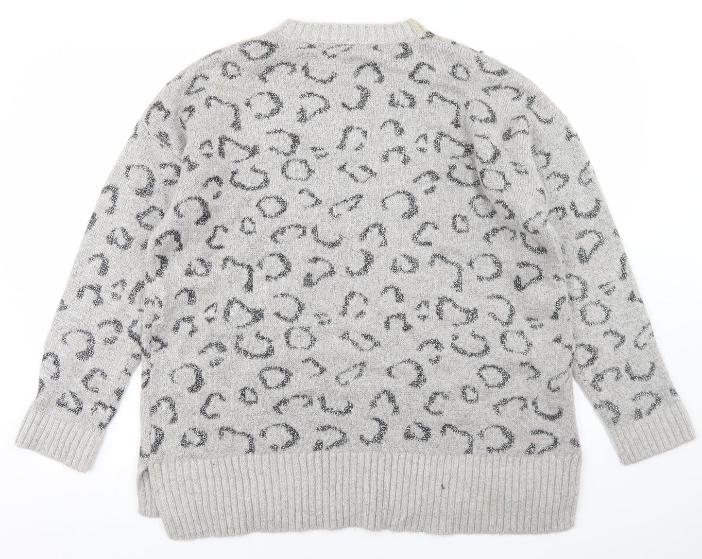 Mango Womens Grey Crew Neck Animal Print Acrylic Pullover Jumper Size M
