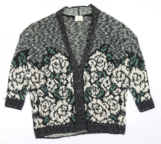 Pins & Needles Womens Multicoloured V-Neck Floral Acrylic Cardigan Jumper Size M