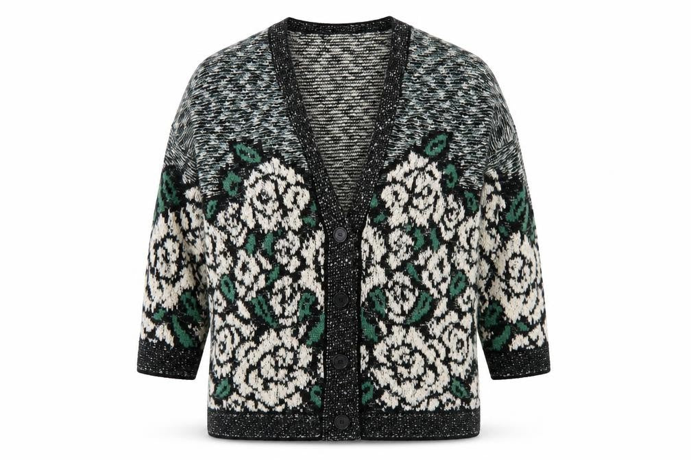 Pins & Needles Womens Multicoloured V-Neck Floral Acrylic Cardigan Jumper Size M
