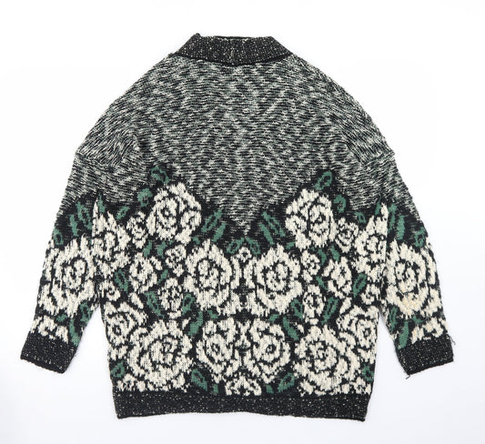 Pins & Needles Womens Multicoloured V-Neck Floral Acrylic Cardigan Jumper Size M
