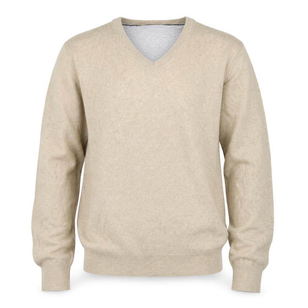 Marks and Spencer Mens Beige V-Neck  Cotton Pullover Jumper Size S