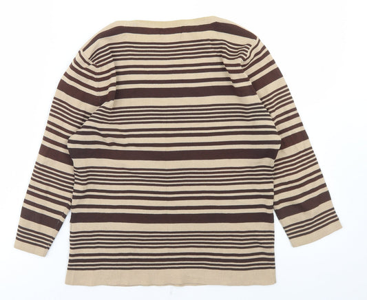 Bonmarché Womens Beige Boat Neck Striped Viscose Pullover Jumper Size S
