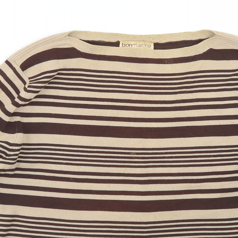 Bonmarché Womens Beige Boat Neck Striped Viscose Pullover Jumper Size S