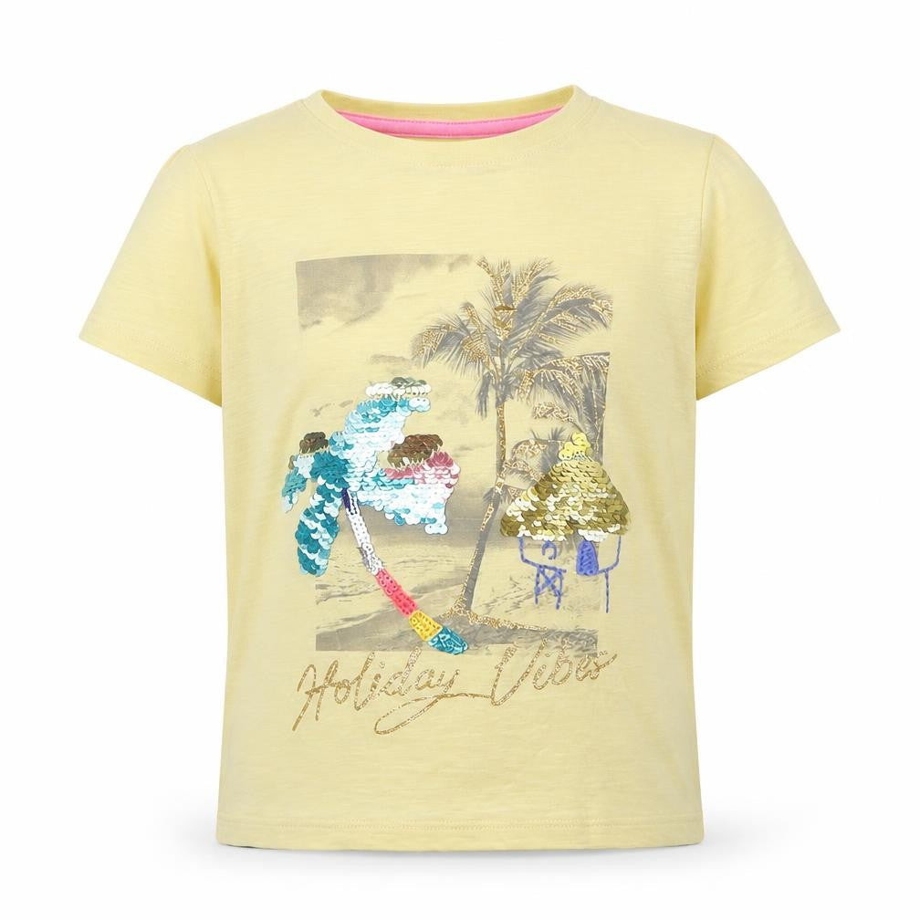 Marks and Spencer Girls Yellow  Cotton Basic T-Shirt Size 6-7 Years Crew Neck Pullover