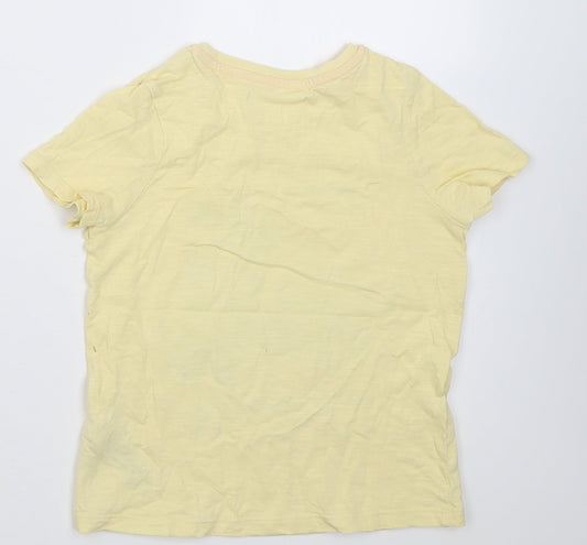 Marks and Spencer Girls Yellow  Cotton Basic T-Shirt Size 6-7 Years Crew Neck Pullover