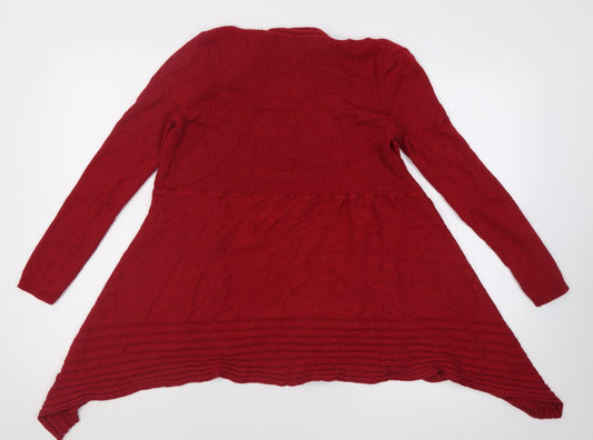 Dunnes Stores Womens Red V-Neck  Nylon Cardigan Jumper Size M