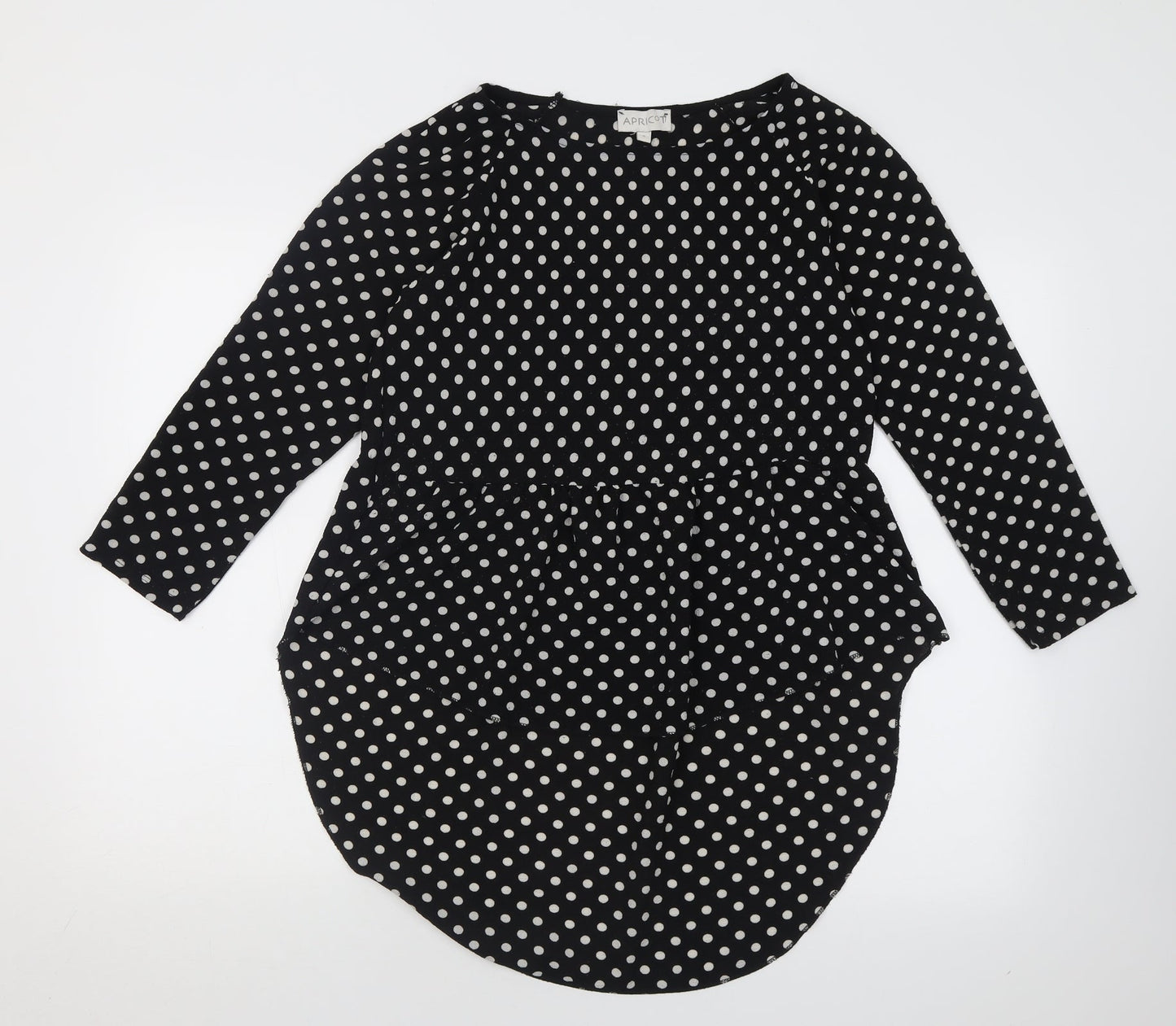 Apricot Womens Black Polka Dot Polyester Tunic Blouse Size S Crew Neck