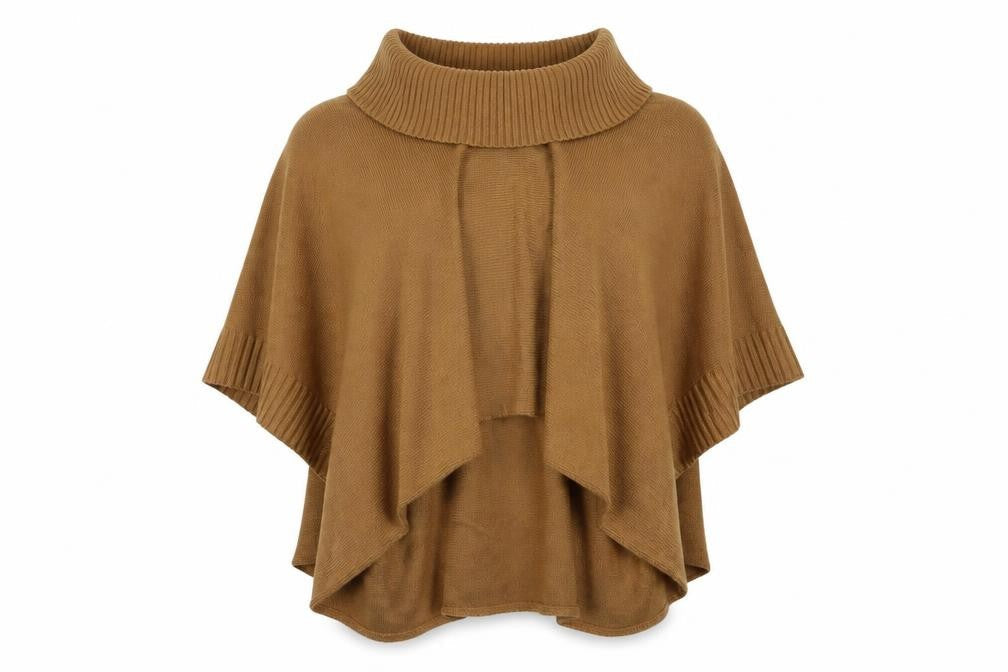 h7m Womens Brown Roll Neck  Acrylic Cape Jumper One Size