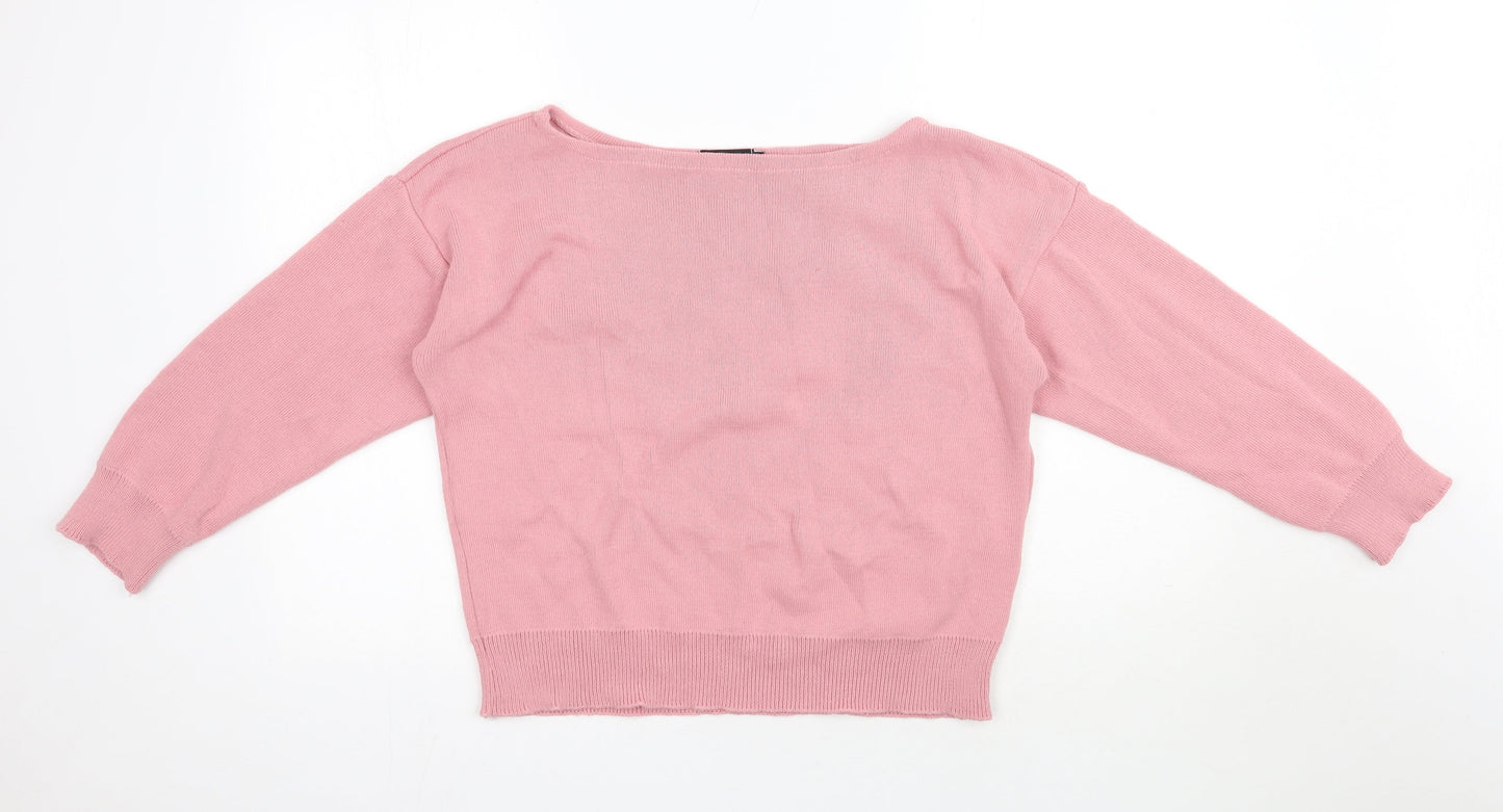 PRETTYLITTLETHING Womens Pink Boat Neck  Acrylic Pullover Jumper Size S