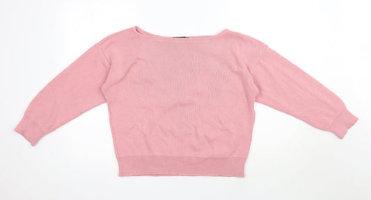 PRETTYLITTLETHING Womens Pink Boat Neck  Acrylic Pullover Jumper Size S