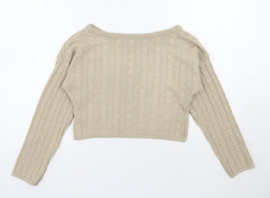 Rebellious  Womens Beige Boat Neck  Polyester Pullover Jumper Size S   - Cropped