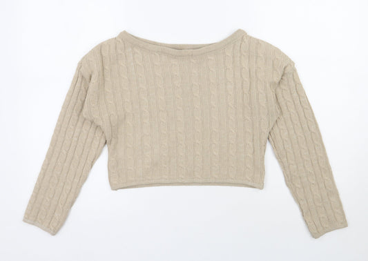 Rebellious  Womens Beige Boat Neck  Polyester Pullover Jumper Size S   - Cropped
