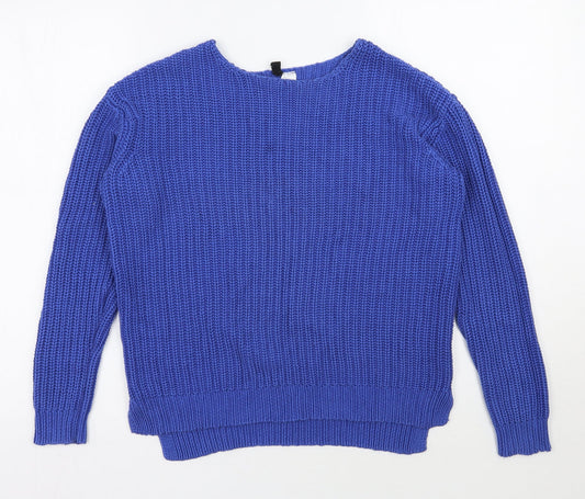 H&M Womens Blue Round Neck  Cotton Pullover Jumper Size 6