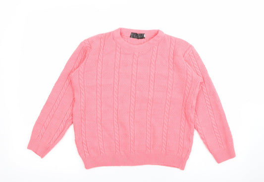 New Choice Womens Pink Crew Neck  Acrylic Pullover Jumper Size S