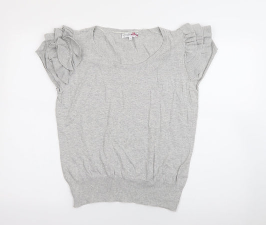 Internacionale Womens Grey Scoop Neck  Cotton Pullover Jumper Size 16