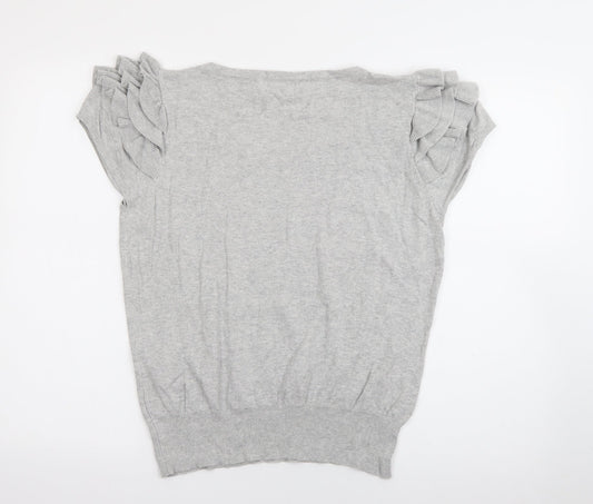 Internacionale Womens Grey Scoop Neck  Cotton Pullover Jumper Size 16
