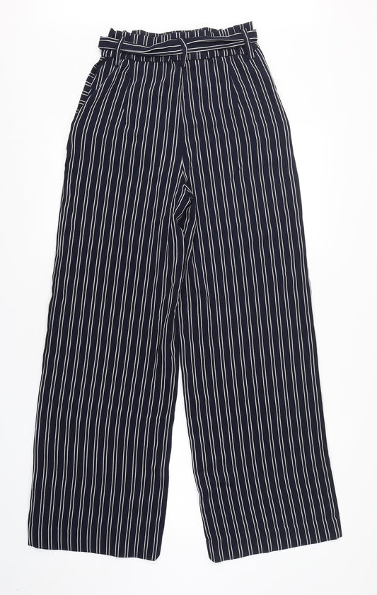 H&M Womens Blue Striped Polyester Trousers  Size 6 L31 in Regular