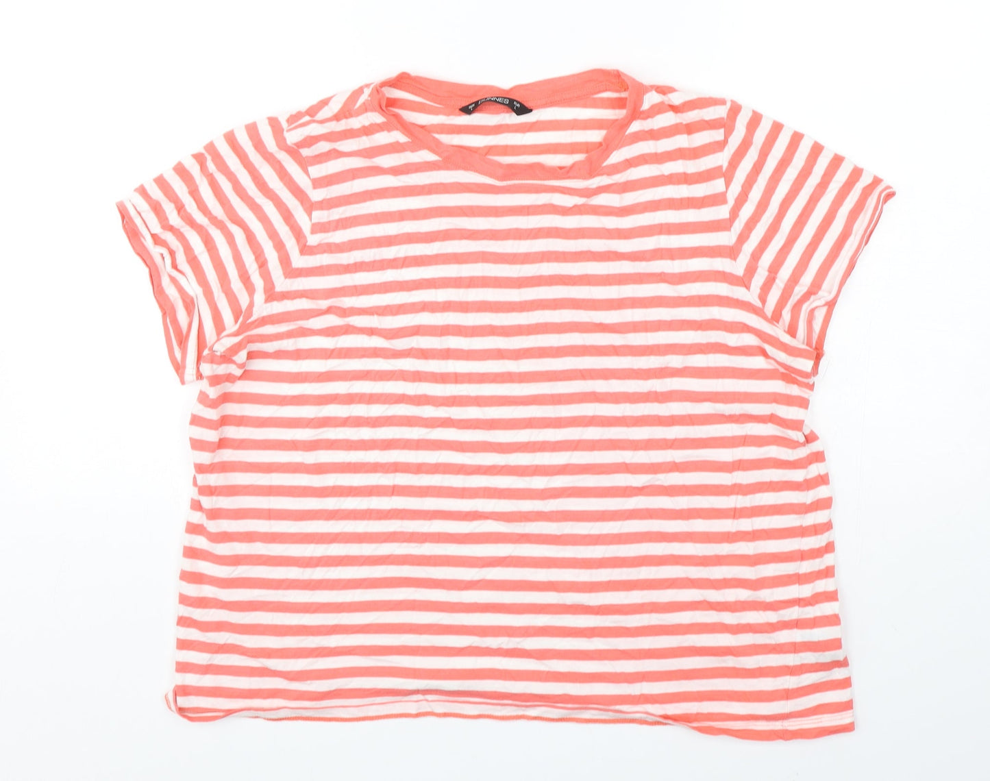 Dunnes Stores Womens Multicoloured Striped Cotton Basic T-Shirt Size L Round Neck