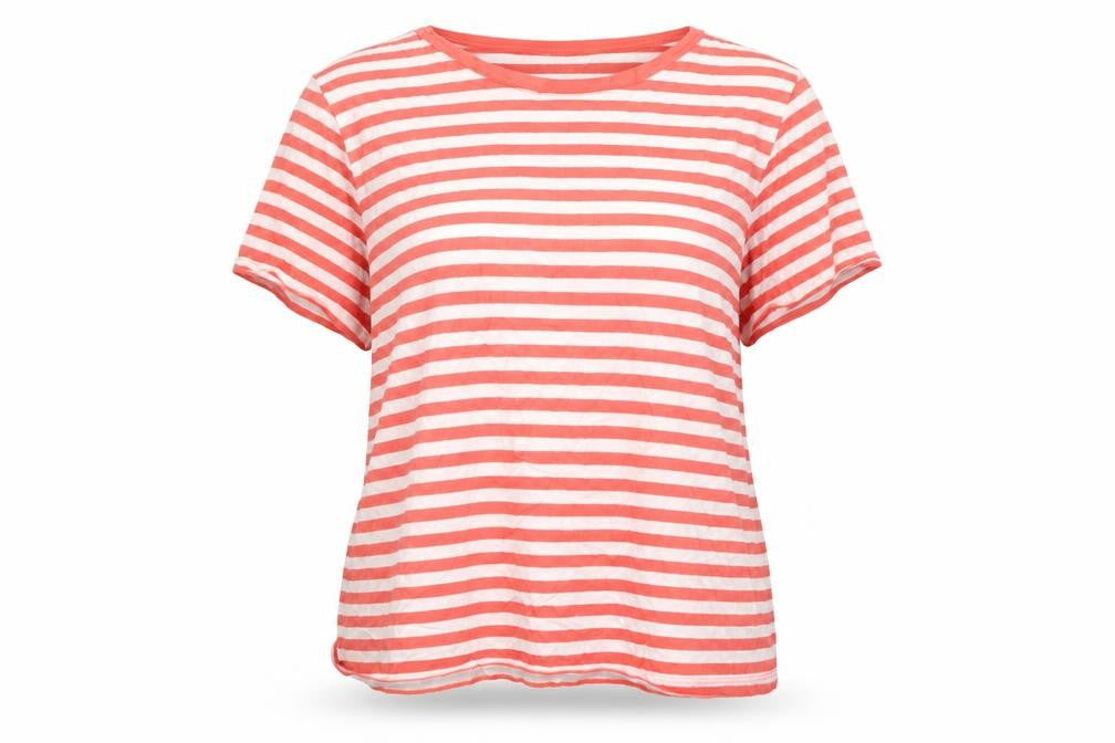 Dunnes Womens Multicoloured Striped Cotton Basic T-Shirt Size L Round Neck