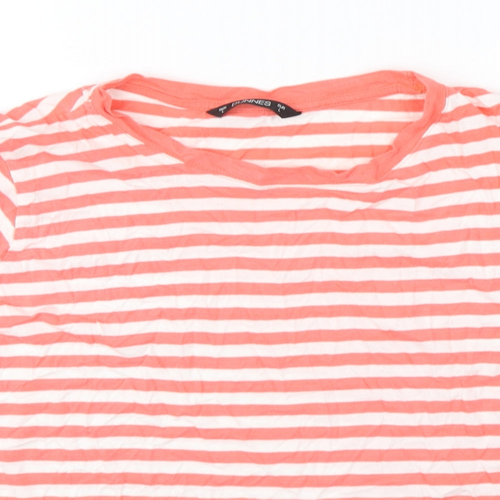 Dunnes Stores Womens Multicoloured Striped Cotton Basic T-Shirt Size L Round Neck