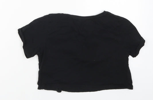 Candy Couture Girls Black  Cotton Cropped T-Shirt Size 10 Years Crew Neck Pullover - L'Amour