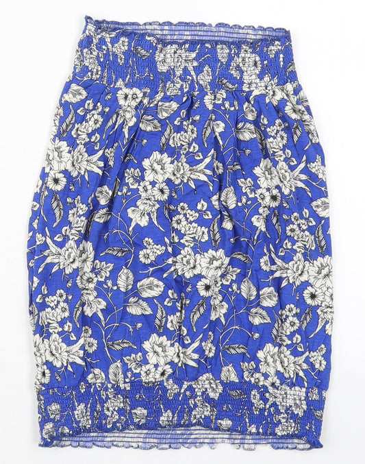 Studio Womens Blue Floral Viscose Basic Tank Size 8 Round Neck