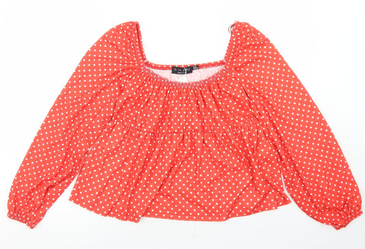 In the Style Womens Red Polka Dot Polyester Cropped Blouse Size 18 Square Neck - Peplum