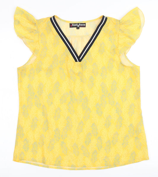 Rant&Rave Womens Yellow  Polyester Basic Blouse Size 12 V-Neck