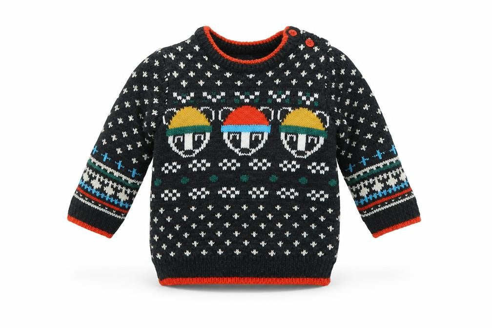 Mini Club Boys Grey Geometric Acrylic Pullover Jumper Size 0-3 Months  Button