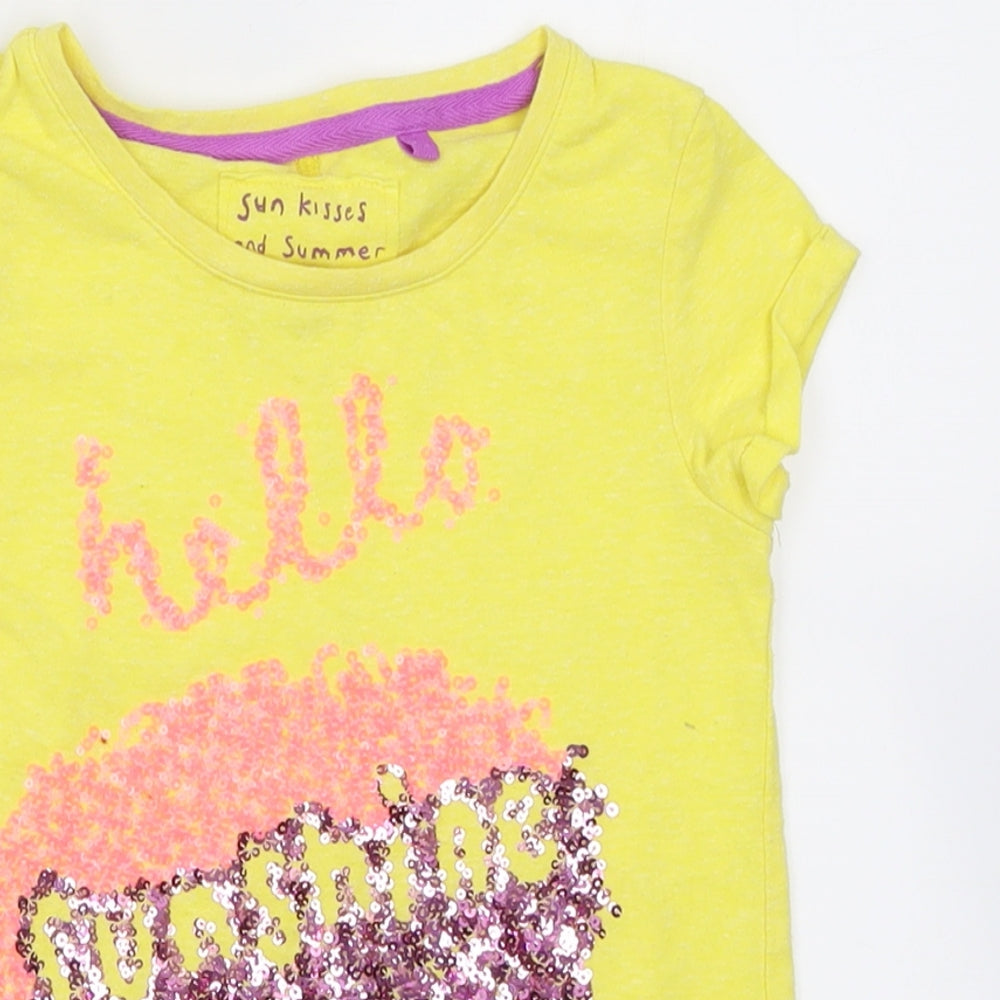 NEXT Girls Yellow  Polyester Basic T-Shirt Size 7 Years Crew Neck Pullover