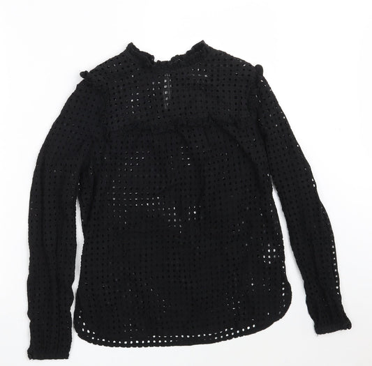Fashion Union Womens Black Geometric 100% Cotton Basic Blouse Size 10 Round Neck