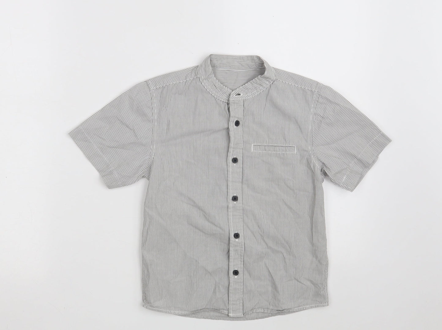Dunnes Stores Boys Grey Striped 100% Cotton Basic Button-Up Size 5 Years Round Neck Button