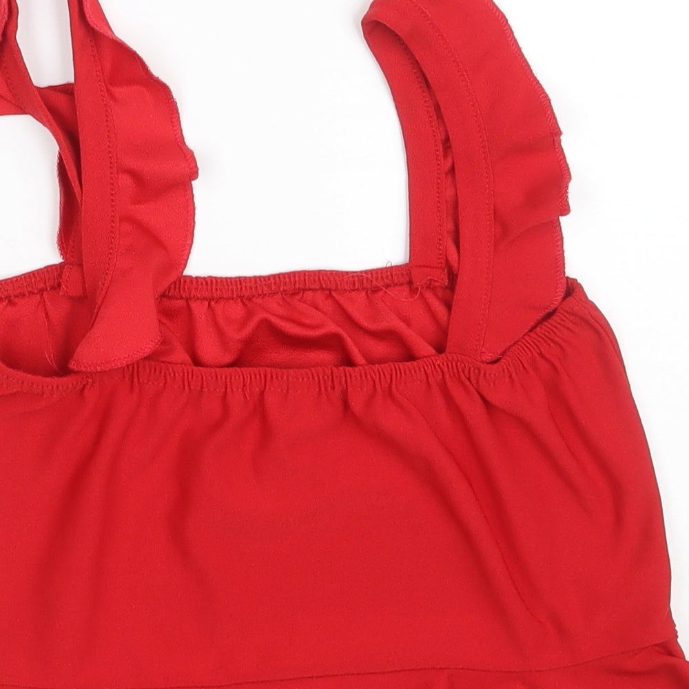 PRETTYLITTLETHING Womens Red  Polyester Cropped Tank Size 10 Square Neck